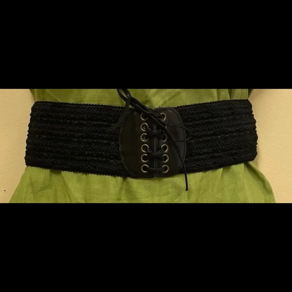 Lace up boho black woven corset wide elastic stretch vintage‎ style waist belt